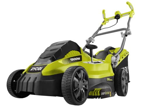 RYOBI - Tondeuse à Gazon 1500W - Ø36cm - Ramassage et Mulching, Double Poignée Ergonomique Vertebrae, Rabatteur d’Herbe EasyEdge, 5 Hauteurs de Coupe - RLM15E36H