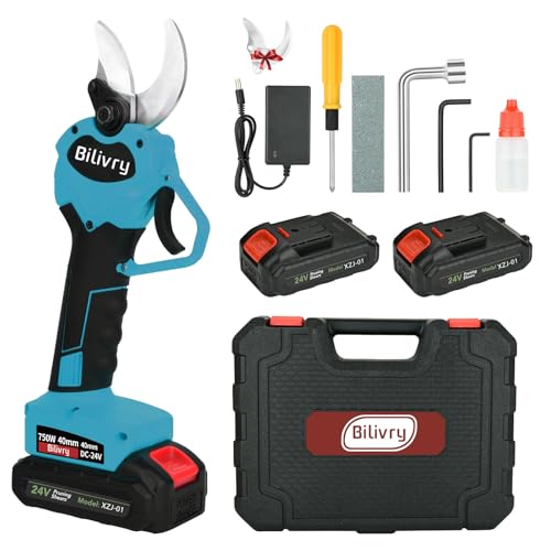 Sécateur Électrique sans Fil 40mm: Secateur electrique avec 2 * 3000 mAh batterie, Sécateur de Jardin Antirouille SK5 Avec Verrouillage de Sécurité (Bleu)