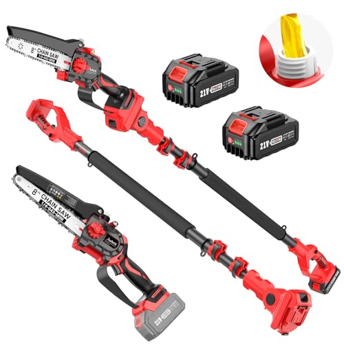 【8000 mAh & Moteur Sans Balais】2 in 1 Mini Tronçonneuse et Élagueur sur Perche sans Fil, Avhrit Tronçonneuse Télescopique de 8 Pouces, Graisseur, 2 Batteries, 120° Tête Inclinable, Portée 16 FT